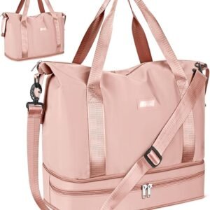 CS COSDDI Travel Duffel Bag, 29L Weekend Bag with Trolley Sleeve, Dry & Wet Seperated Sports Gym Bag Waterproof Bag Carry On Bag for Women Men Weekender Tote Bag Hospital Bag Cabin Bag