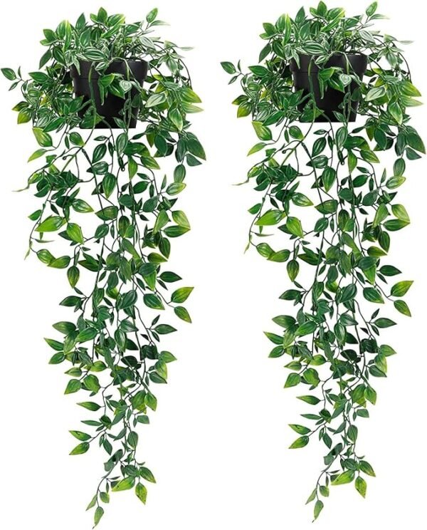 Artificial Hanging Plants,2 Pack Fake Hanging Plants with Pot,Greenery Faux Fake Ivy Decor, Fake Potted Plants for Home Decor Indoor Outdoor Wall Room Patio Office Table Shelf