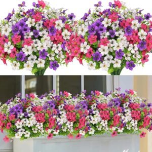 LOMOHOO 9 Bundles Artificial Flowers Outdoor UV Resistant Fake Flowers No Fade Faux Plants Garden Porch Window Box Decorating