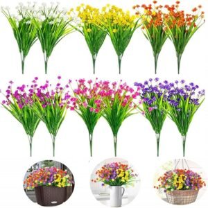 Siganorpy 12 Bundles of 6 Colors Artificial Flowers Outdoor UV Resistant Shrubs Plants for Hanging Planter Home Wedding Porch Window Decor
