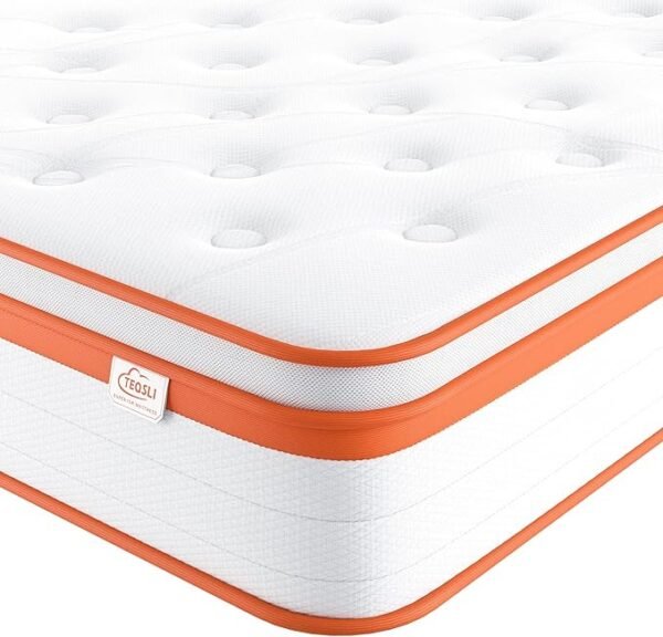 TeQsli Double Mattress 4FT6, 10 Inch Gel Memory Foam 7 Zone Orthopedic Double Mattress Pocket Sprungs Wave Memory Foam Hybrid