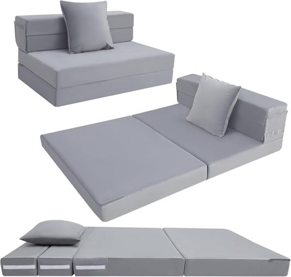 MeMoreCool Folding Mattress Double, High Density Foam Fold Out Sofa Chair Z Bed, Foldable Floor Futon Mattress, Floor Lounger Guest Sofa Bed Folding Couch for Sleeping, Car Tent, Travel