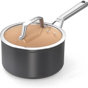 Ninja Extended Life 20cm Ceramic Saucepan with lid, Non-Stick (No PFAs, PFOAs, Lead or Cadmium), Induction Compatible, Stainless Steel Handle, Oven Safe to 285°C, Terracotta & Grey