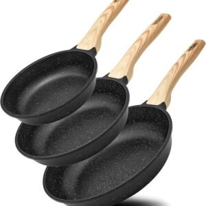 BLAZANT Non Stick Frying Pan Set Induction 20+24+28 cm, Induction Frying Pan for All Hobs, PFAS-Free Frying Pans, Easy to Clean, Heat-Resistant Handle, Granite