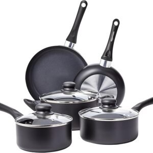 Amazon Basics 8-Piece Non-Stick Cookware Set, Black