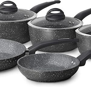 Tower Cerastone T81276 Forged 5 Piece Pan Set with Non-Stick Coating and Soft Touch Handles, 18/20/22 cm Saucepans and 20/28 cm Frying Pans, Graphite
