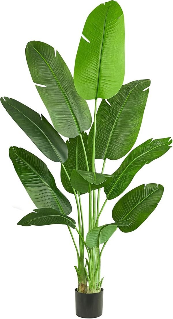 Künstliche Paradiesvogel Pflanze Faux Bananenblatt Baum für Home Decor - Kunstpflanzen Groß Indoor-Boden-Pflanze mit 11 Stämmen (1, Schwarzer Pflanzer, 200cm)