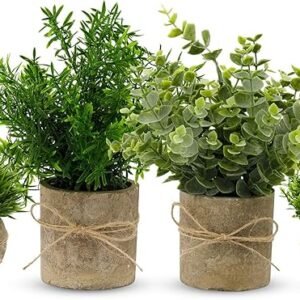 YVONNEYI 4 Stück Künstliche Pflanzen für Deko Wohnzimmer, Kunstpflanze Klein Eukalyptus, Fake Plant für Schlafzimmer Badezimmer Küchen Büro Zimmer Zuhause Innen Deko (005, 4 Stück)