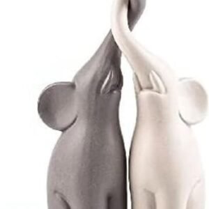 pajoma® Verliebte Elefanten 2er-Set aus Keramik | Höhe 25,5 cm - Harmonisches Pärchen in Beige & Grau | Tierfigur Dekoration, Dekofigur, Tischdeko für Küche, Bad, Wohn- und Schlafzimmer