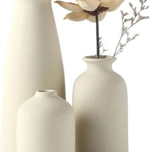 CEMABT Keramik Vasen 3er-Set Kleine Blumenvasen für Dekor, Moderne rustikale Bauernhaus Home Decor, Dekorative für Pampas Grass&getrocknete Blumen, Idee Regal,Tisch, Bücherregal,Mantel (Natur)