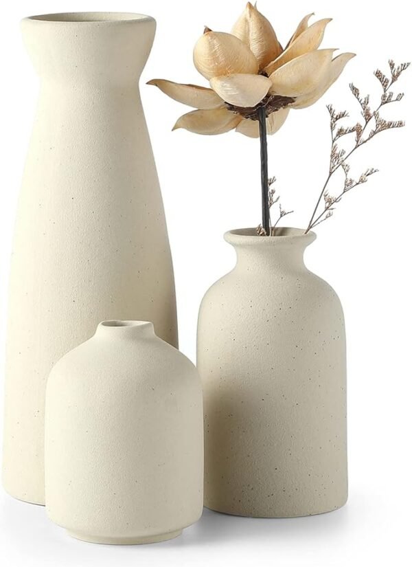 CEMABT Keramik Vasen 3er-Set Kleine Blumenvasen für Dekor, Moderne rustikale Bauernhaus Home Decor, Dekorative für Pampas Grass&getrocknete Blumen, Idee Regal,Tisch, Bücherregal,Mantel (Natur)