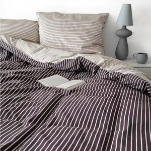 MAGANO® Luxus Bettwäsche 200x220 Streifen Beige Braun | Bambus & Baumwolle Satin | 400 TC Premiumqualität | Hypoallergen & Klimaregulierend | Deckenbezug 200x220 cm + (2x) Kissenbezug 80x80 cm | Taupe