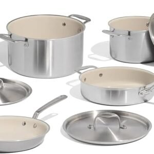 Made In Cookware – 7-teiliges Antihaft-Keramik-Topf- und Pfannen-Set – 5-lagig mit Edelstahl verkleidet – inklusive Suppentopf, Sautépfanne, Stielkasserolle und Bratpfanne – professionelles