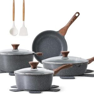 Für Vollansicht hier klicken       2+ SENSARTE Antihaft Kochgeschirr Set 13 teilig, Gesundes Topf Pfannen Set, Ungiftiges Kochtopfsets mit Stay Cool Griffen, Silikonwerkzeugen und Topfschutz, PFAS und PFOA frei