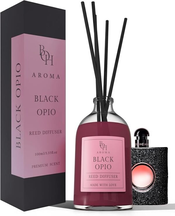 Raumduft Black OPIO | Reed Diffuser mit 5 Duftstäbchen | 100ml | Lufterfrischer mit Duftstäbchen für die Wohnung | Diffuser mit Stäbchen | Raumduft inspiriert von Luxusparfums