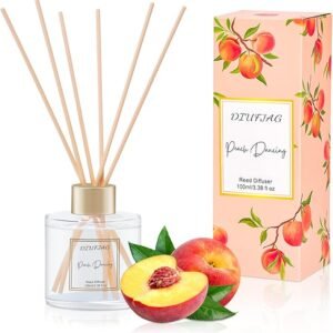Badezimmer Duft Raumduft Diffuser Mit 6 Duftstäbchen 100ml - Pfirsich,Aromatherapie Diffusor,Natürlich,Home Duft Reed Diffusor Lufterfrischer für Schlafzimmer Büro Regal Dekor