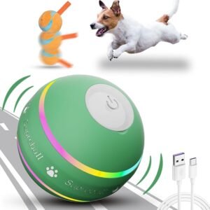 Petiepaw Interaktives Hunde Ball Spielzeug, Strapazierfähiger Automatisch Rollender Ball für Welpen/Kleine/Mittlere Hunde, USB Wiederaufladbar (Grün)