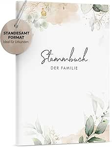 DeinWeddingshop Stammbuch der Familie - modernes Familienstammbuch - Hochzeit Standesamt - Hardcover 16x21cm - Greenery Glitter
