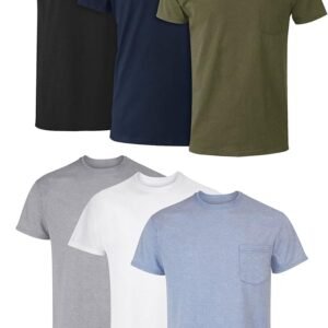 Hanes Men's Pocket Undershirt Pack, Cotton Crew Neck T-Shirt, Moisture Wicking Tee, Assorted 6-Pack