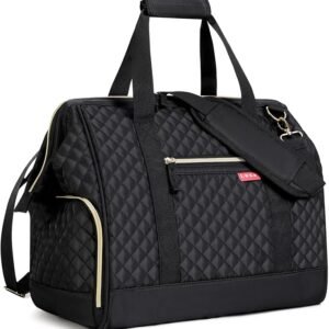 Lekesky Weekend Overnight Bags for Women - 33l Top Large Opening Travel Duffles Bag, Holdall Bag for Airlines with Shoes Compartment (Black,42 * 33 * 24cm)