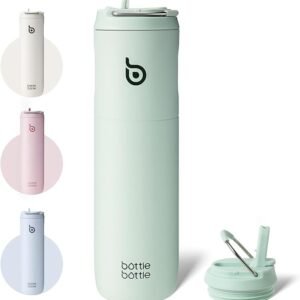 Bottle Bottle Insulated Water Bottle 700ml(24oz) with Straw and Lid Stainless Steel Sports Travel Gym Water Bottles Metal Drink Flask with Handle for Man and Women (Light Green)