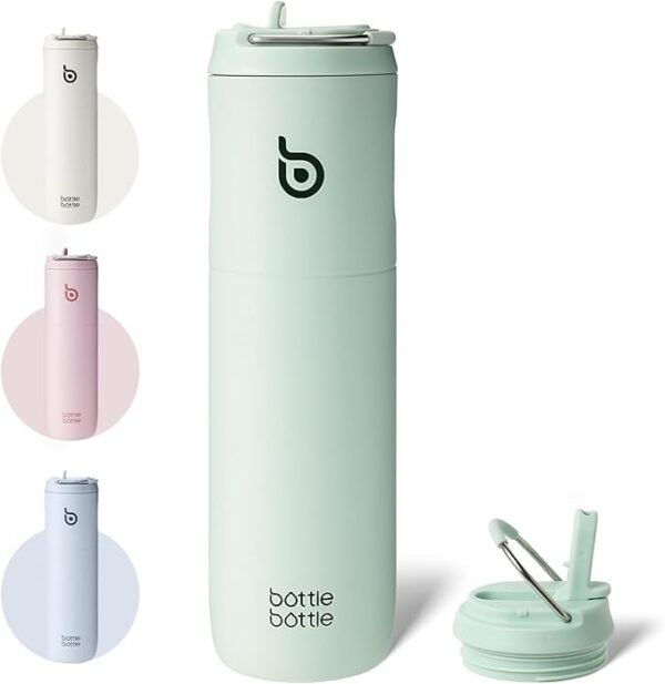 Bottle Bottle Insulated Water Bottle 700ml(24oz) with Straw and Lid Stainless Steel Sports Travel Gym Water Bottles Metal Drink Flask with Handle for Man and Women (Light Green)