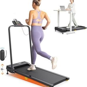 Folding Treadmill with 9% Incline, Walking Pad Foldable with Safety Handle Bar, One-Touch HIIT Mode, Walking, Jogging or Running for Home Office, No Assembly Required, Remote Control & LED Display