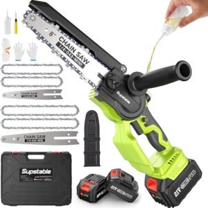 Mini Chainsaw 8 Inch & 6 Inch Brushless, Supstable Cordless Electric Power Chain Saw with 2×4000mAh Batteries, Handheld Portable Wood Pruning Saw for Garden Courtyard Tree Trimming Cutting