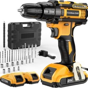 JYGMPRO Cordless Drill Driver 21V, Hammer Drill with 2 Batteries 2000mAh, 25+3 Torque, 42N.m Max Electric Drill, 30PCS Drill Bits, 2 Speed, LED Light for Home and Garden DIY Project