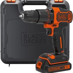 BLACK+DECKER 18V Hammer Drill with Battery, Charger, and Kitbox, BCD700S1K-GB
