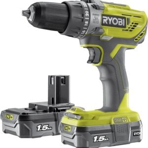 RYOBI 18 V ONE plus Cordless Combi Drill Starter Kit, Hyper Green, With 2 x 1.5 Ah Batteries