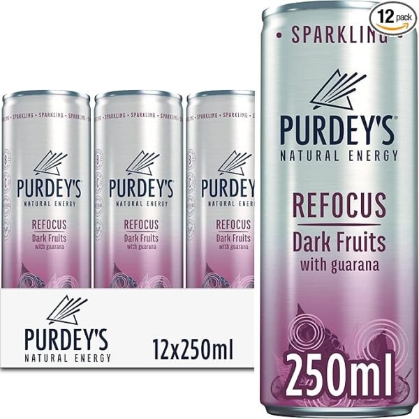 Purdey's Natural Energy Refocus Dark Fruits with Guarana, 250 ml (Pack of 12)