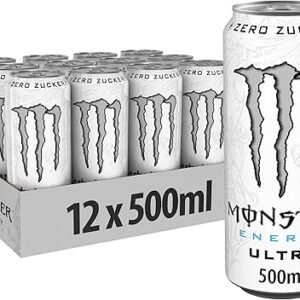 Monster Energy Ultra White - koffeinhaltiger Energy Drink mit sanftem Zitrus-Geschmack - ohne Zucker und ohne Kalorien - in praktischen Einweg Dosen (12 x 500 ml)