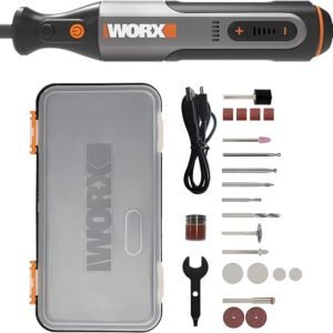 WORX 8V WX106 Multifunktionswerkzeug mit 23 Zubehörteilen, anpassbarer Drehzahleinstellung von 5000 bis 28000 U/min, 3,2 mm Abmessung, USB-Aufladung zum Schleifen, Gravieren, Schneiden, Bohren usw