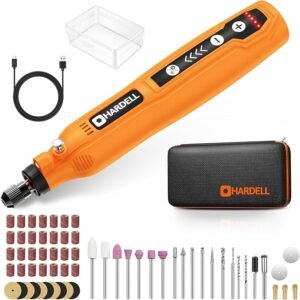 HARDELL 3.7V Akku Multifunktionswerkzeug, Rotationswerkzeuge 5-Gang 18000 U/min, Multifunktionswerkzeuge mit LED Licht und 61 Zubehör für Bohren, fräsen, Gravieren, Polieren, Schleifen, Entrosten