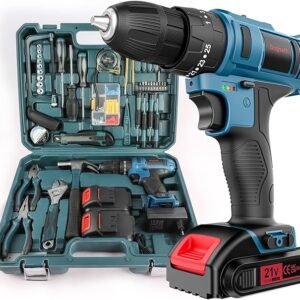 Bogseth 21V Akkuschrauber Set,Akkubohrer mit 112PCS Werkzeugkoffer,45 N.m Max akku bohrmaschine mit 2 x 2000mAh Akkus,2 Gang, 25+3 Drehmomentstufen, LED Licht, für Haus und Garten DIY Projekt