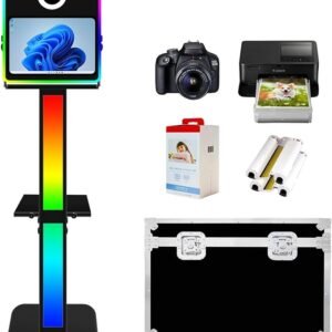 VANYA Photo Booth mit 15.6-Zoll-LCD-Touchscreen, DSLR Touchscreen Photo Booth Maschine, Mit RGB Licht, Für Hochzeitsfeier, Partys, Veranstaltungen(Schwarz, 15.6in DSLR Phoro Booth+Camera+Print)