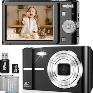 FAYIBUY Digitalkamera 50MP 1080P FHD Fotokamera mit Autofokus 16X Digitalzoom Fotoapparat Tragbare Kompaktkamera mit 32GB SD-Karte für Kinder Teenager Anfänger Geschenk (Schwarz)