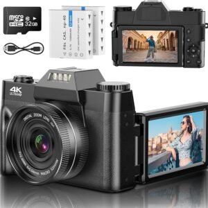 Digitalkamera 4K 48MP Vlogging-Kamera mit 3'' 180-Grad-Flip-Screen, 16X Digitalzoom-Kamera für Fotografie mit Autofokus & 32GB Karte & 2 Batterien für Teens Studenten Kinder Jungen Mädchen