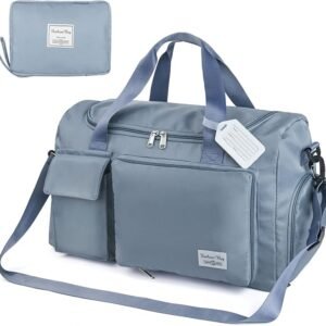 Flintronic 35L Faltbare Reisetasche Gepäcktasche Große Weekender Übernachtungstasche Urlaubstasche Wasserdicht Sporttasche für Herren Damen (mit 1 Gepäckanhänger) - Blau