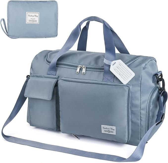 Flintronic 35L Faltbare Reisetasche Gepäcktasche Große Weekender Übernachtungstasche Urlaubstasche Wasserdicht Sporttasche für Herren Damen (mit 1 Gepäckanhänger) - Blau