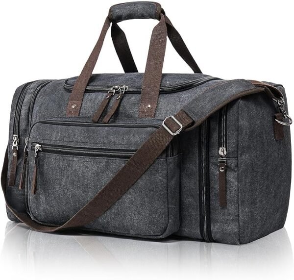 Erweiterbare Reisetasche 67L, Große Sporttasche Herren Damen, Robuste Stofftasche für Reisen, Fitness und Business, Handgepäcktasche (Dunkelgrau)