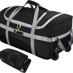 campMax 120L Reisetasche Faltbare mit Rollen Große, Klappbare Große Trolley Sporttasche mit Rollen für Reise Camping Ausrüstung,Schwarz