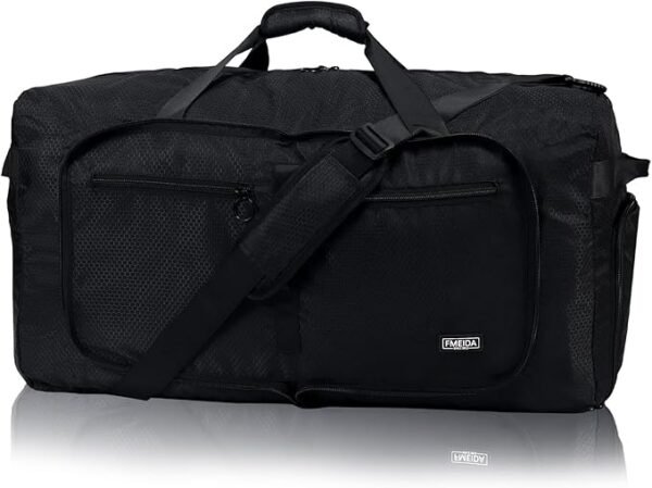 Fmeida Reisetasche Groß Reisetaschen Damen Handgepäck Tasche Faltbare Sporttasche Herren Duffle Bag mit Schuhfach Saunatasche Leicht Kliniktasche Geburt Wasserdicht Schwarz