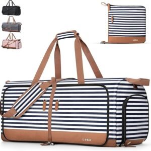 Lekesky Reisetasche Damen 60L Faltbare Reisetasche Weekender Sporttasche mit Schuhfach, wasserdichte Handgepäck Tasche/Sporttasche/Krankenhaustasche (Blau Gestreift)