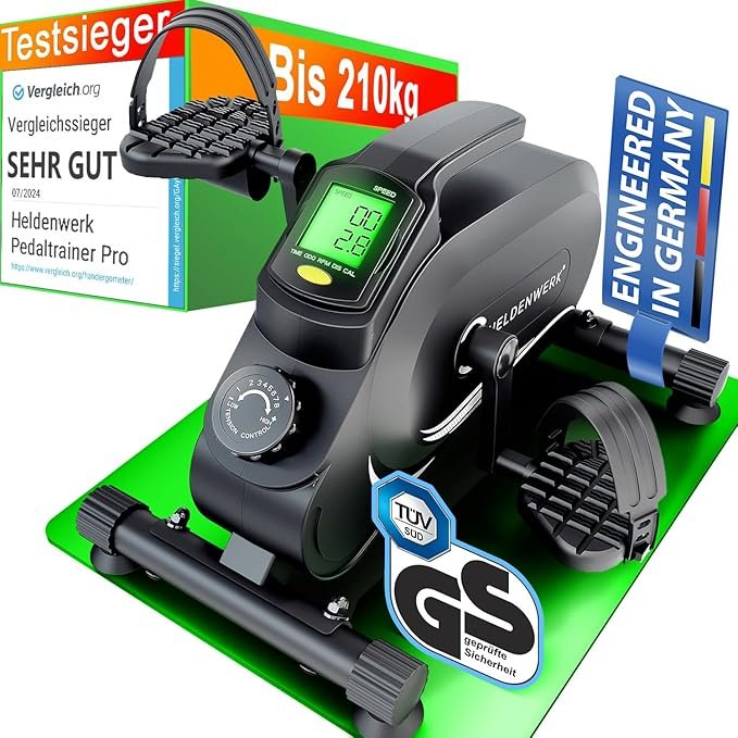 HELDENWERK Pedaltrainer PRO Set - TÜV/GS geprüft | Vergleichssieger | extra leise & gelenkschonend inkl. Befestigungsband - Arm- und Beintrainer für Zuhause - Senioren Pedal-Trainer, Heimtrainer