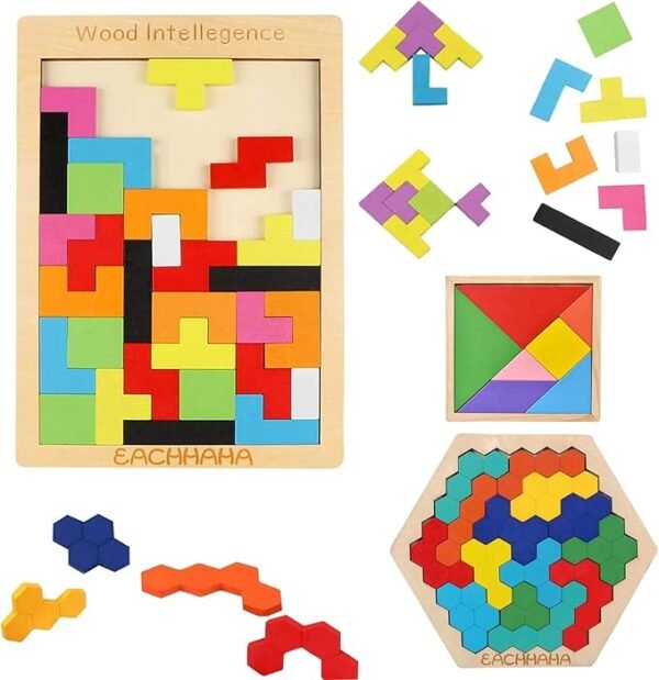 EACHHAHA Montessori Spielzeug ab 4 Jahre,3 in 1 Tangram Holzpuzzle Kinder,Kreativ Lernspielzeug,Fördert räumliche Vorstellungskraft und logisches Denken, Geschenkidee für Kinder