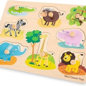 New Classic Toys 10431 Peg Puzzle-Safari-8 Pieces-FSC 100%-Certified Wood