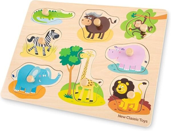 New Classic Toys 10431 Peg Puzzle-Safari-8 Pieces-FSC 100%-Certified Wood
