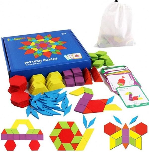 Tangram Kinder Geometrische Formen HolzPuzzles - Montessori Spielzeug Puzzle mit 155 geometrischen Formen und 24 Designkarten Geeignet für 3 4 5 6 7 Jahr Kinder Pädagogisches Spielzeug Geschenk
